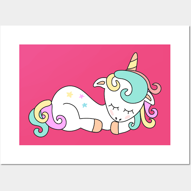 Magic Cute Sleepy Unicorn Wall Art by CuteDesigns